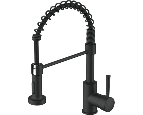 Svart köksblandare med spiralfjäder