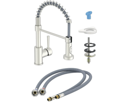 Köksblandare med duschslang och installationsmaterial