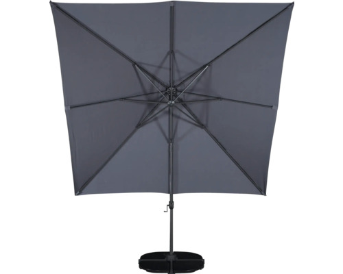 Fyrkantigt parasoll med stativ underifrån
