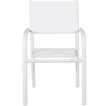 Vit trädgårdsstol med armstöd och tygklädsel