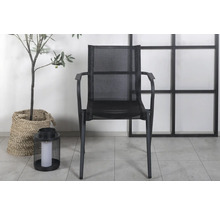 Trädgårdsstol med armstöd av metall och textil