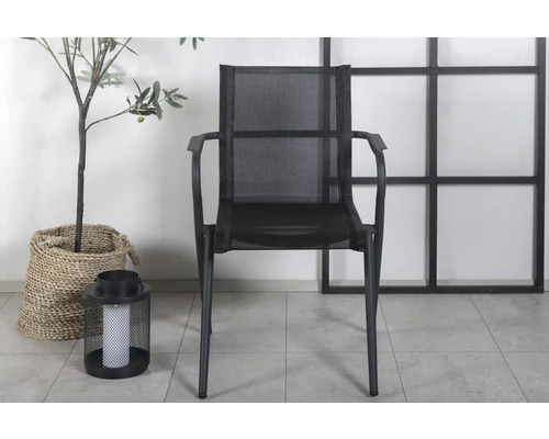 Trädgårdsstol med armstöd av metall och textil