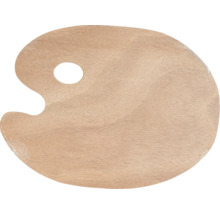 Träpalett med tumhål för konstnärsmaterial