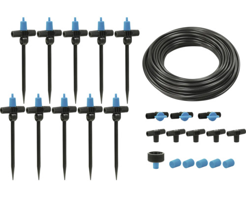 Droppbevattningsset FOR_Q balkong 10m Droppbevattningsset med regleringskranar, anslutningsstycken och slang