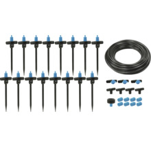 Droppbevattningssats med slang, fördelare och tillbehör för trädgårdsbevattning