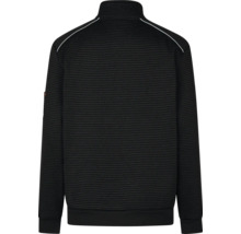 Baksida av en svartrandig sweatshirtjacka med dragkedja