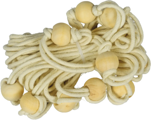 Rulle av jutesnöre med träkulor