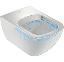 Vägghängd toalett med djup spoling och vattenledningssystem