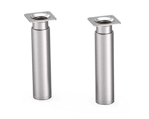 Två runda möbelben av metall med monteringsplatta