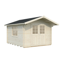 Trädgårdshus i trä med fönster och dubbeldörr