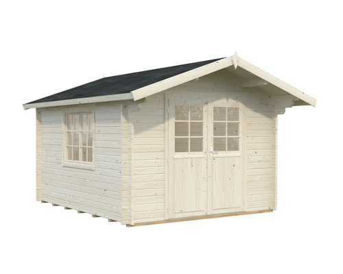 Trädgårdshus i trä med fönster och dubbeldörr