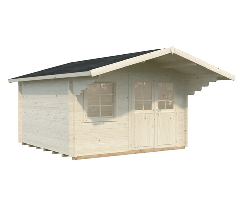 Trädgårdshus i trä med fönster och dubbeldörr