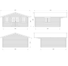 Ritning av ett trädgårdshus med mått