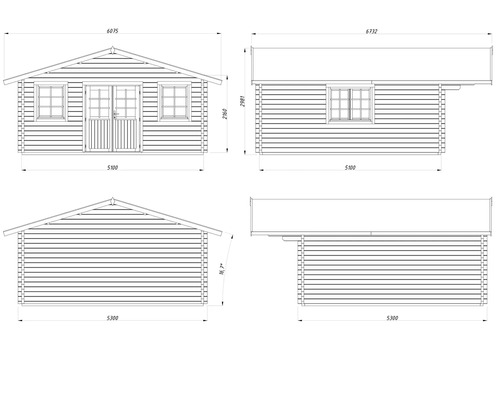 Ritning av ett trädgårdshus med mått