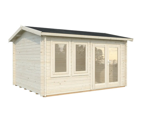 Trädgårdshus i trä med fönster och dubbeldörr