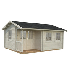 Trädgårdshus i trä med tak, fönster och trätak