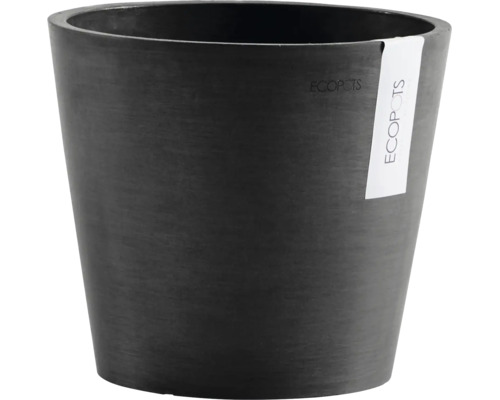 Rund Ecopots blomkruka tillverkad av återvunnen plast i svart.