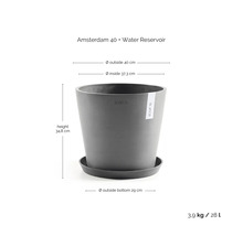 Ecopots Amsterdam 40 blomkruka med fat och vattenbehållare, höjd 34,8 centimeter, ytterdiameter 40 centimeter, volym 28 liter.
