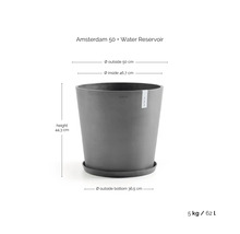 ECOPOTS blomkruka Amsterdam 50 grå med vattenreservoar och fat, höjd 44,3 centimeter, diameter 50 centimeter, volym 62 liter.