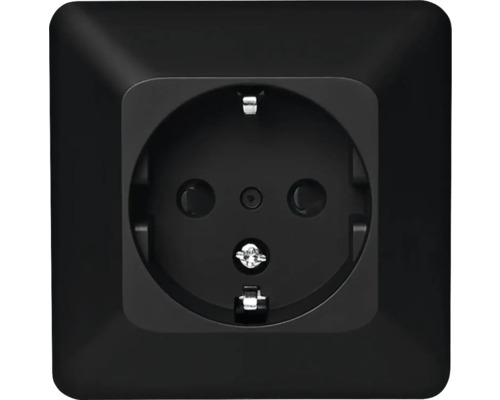 Svart jordat vägguttag för väggmontage