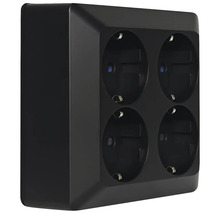 Svart fyrfaldigt vägguttag för inomhusbruk