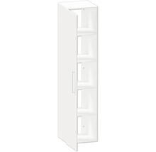 Vitt högskåp med öppen dörr och hyllor