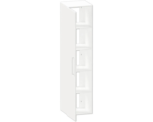 Vitt högskåp med öppen dörr och hyllor