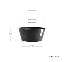 Ecopots blomkruka Frankfurt 50, antracit, diameter 50 centimeter, höjd 25,7 centimeter, volym 30,6 liter, av återvunnen plast.