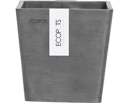Kvadratisk blomkruka av återvunnen plast med Ecopots Logo.