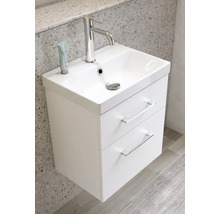 Tvättställsskåp med två lådor, armatur och vårdprodukt i badrummet