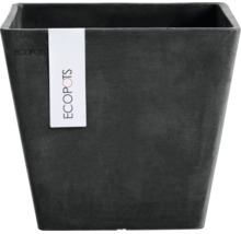 Kvadratisk ECOPOTS blomkruka av återvunnen plast i mörkgrått.