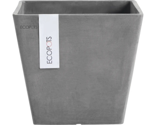 Rektangulärt planteringskärl från ECOPOTS av återvunnen plast med grå texturerad yta.