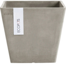 Kvadratisk Ecopots blomkruka av återvunnen plast i grått.