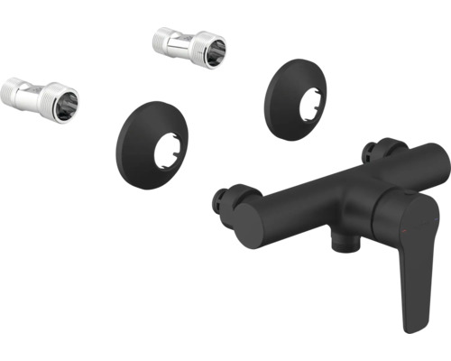 Duschblandare i svart med S-anslutningar och rosetter