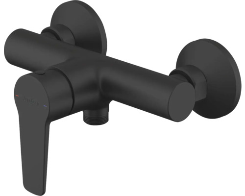 Svart blandare med ett handtag för väggmontering