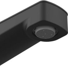 Närbild av ett svart kranhuvud med rund strålregulator