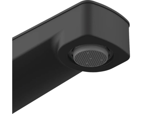 Närbild av ett svart kranhuvud med rund strålregulator