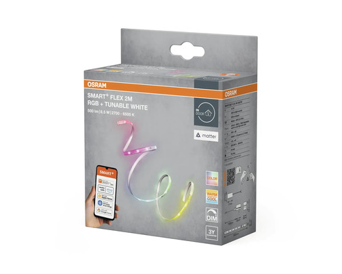 Förpackning för en Osram Smart+ Flex 2 meter LED-lampa för inomhusbruk med färgskiftning och justerbar vit nyans