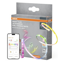 Osram Smart+ Flex 1 meter förlängning RGB plus Tunable White i produktförpackning och smartphone med appgränssnitt