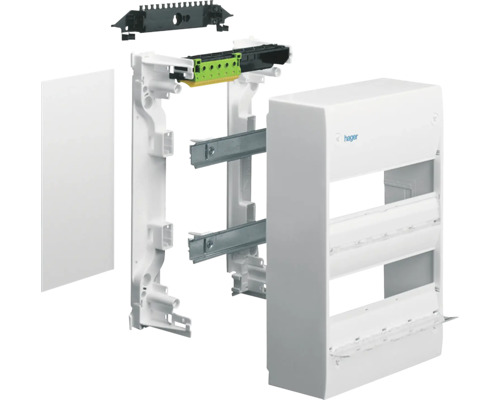 Hager liten fördelare med monteringsskena och logotyp