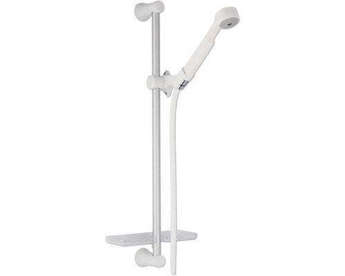 Duschset FM MATTSSON Sarona krom/vit eco flow med tvålhylla 8197686 Duschstång med handdusch och hylla