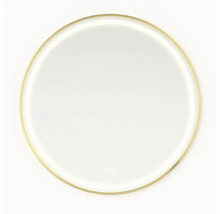 Rund spegel med gyllene ram och integrerad belysning