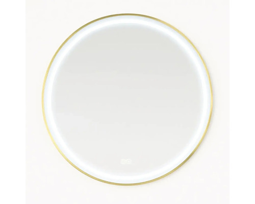 Rund spegel med LED-belysning och guldram