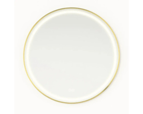 Rund spegel med belysning och guldram