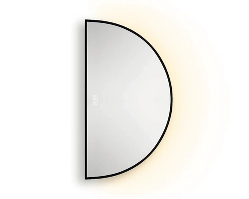 Halvmåneformad spegel med belysning