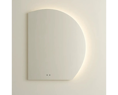 Halvcirkelformad spegel med belysning för väggmontering