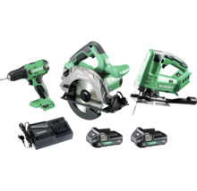 Hikoki batteridrivet verktygsset med borrmaskin, cirkelsåg, sticksåg, laddare och batterier