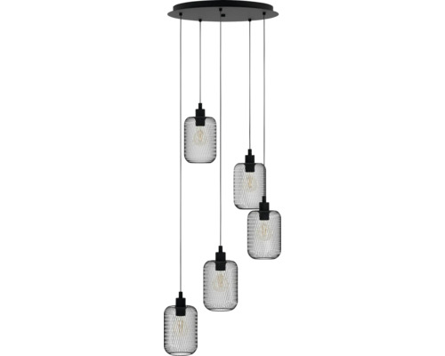 Pendellampa med fem lampor och trådskärmar