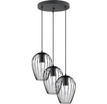 Taklampa med tre lampor och lampskärmar i metalltråd