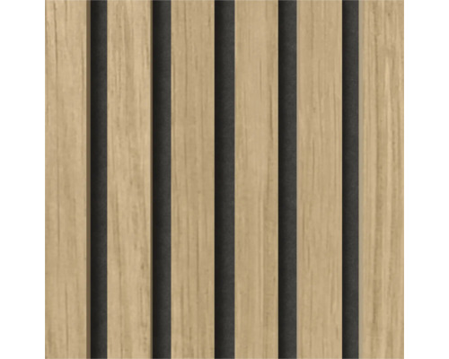 Träpanel med akustiska remsor